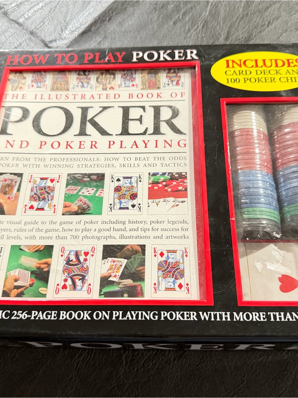 How to Play Poker Book & Poker Chips Set - Black/Red